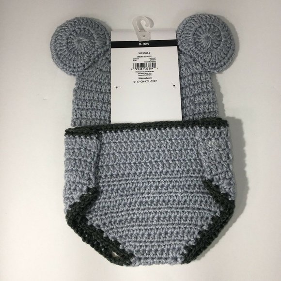 Hand Crocheted Hat And Diaper Cover Mouse Sz 0-9 Months Infant Baby Photo New - Picture 11 of 12